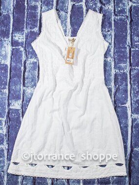 Largo S ~ 100% Cotton Natural White Dress Made in Peru REG USD $100